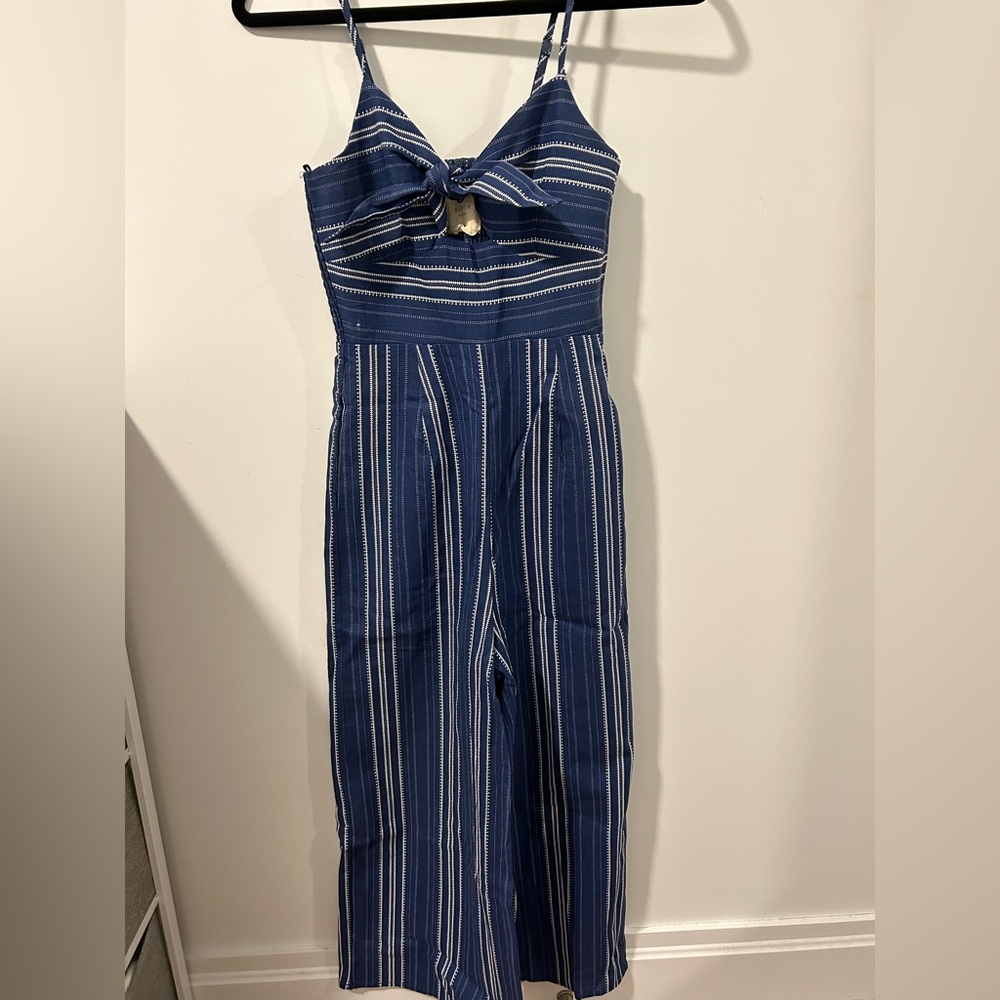 Blue and white striped jumpsuit from Francesca’s in size XS.